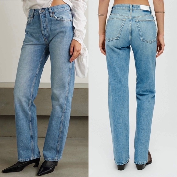 NWT RE/DONE 90s High Rise Acid Wash Denim Relaxed Fit Straight Leg Jeans 28 - Picture 5 of 9